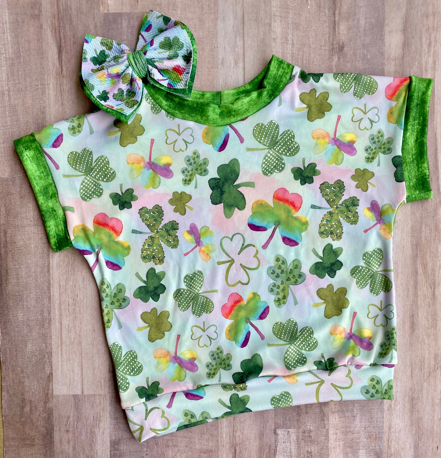 Rainbow Shamrocks- Dolman Top