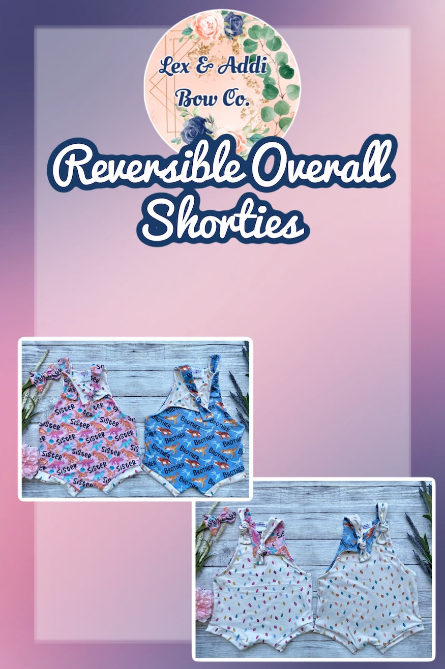 Dino Roar- Reversible Overall Shorties